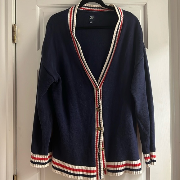 Gap Cardigan in nave blue with red and white lining, size women’s large - Picture 1 of 5